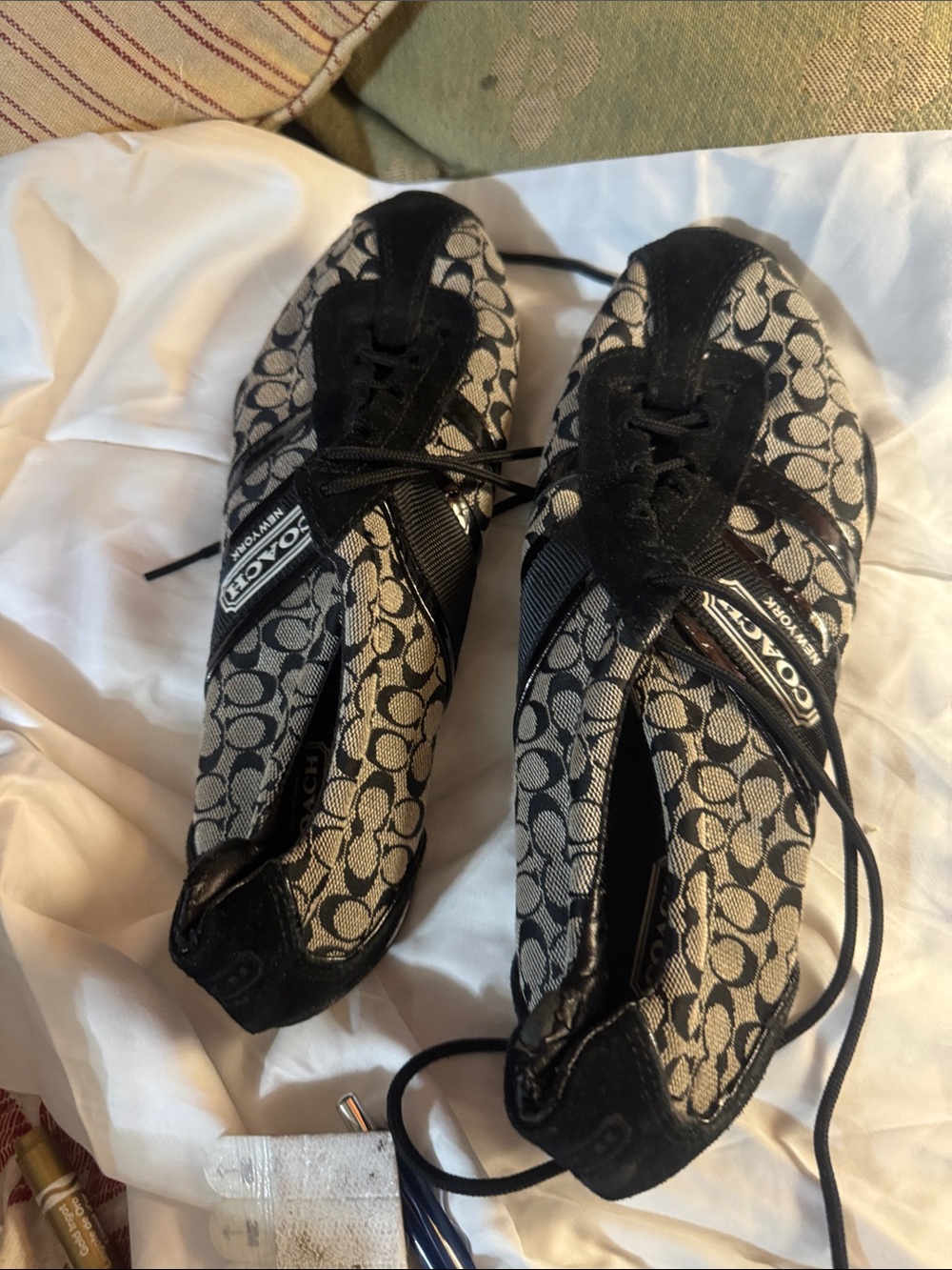 Coach Monogram Black and Cream Lace-Up Sneakers